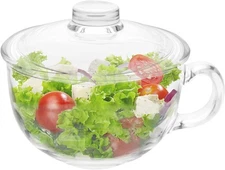 Small Glass Bowl, Microwave Safe Soup Bowl with Lid and Handle, Clear Oatmeal 