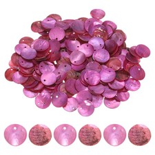 150Pcs 15mm Flat Round Shell Coin Beads, Shell Charm Beads with Hole, Rose Red