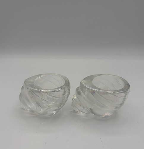 Vintage Iridescent Seashell Clear Glass Votive Candle Holders Taiwan 3.5" 2