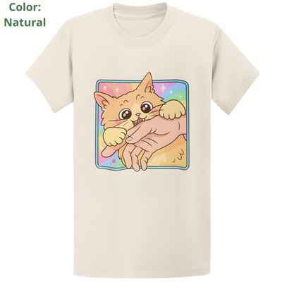 Gildan 5000 Cute Cat Biting Finger T-Shirt - Funny Kawaii Cat Lover Gift Tee