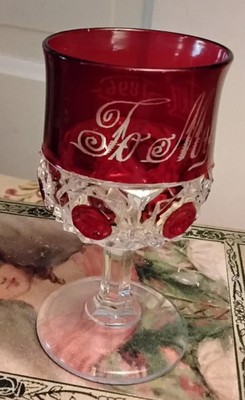 Antique Ruby Flash '' To My Sister '' 1896 Souvenir Wine Glass 4'' Excellent Shape