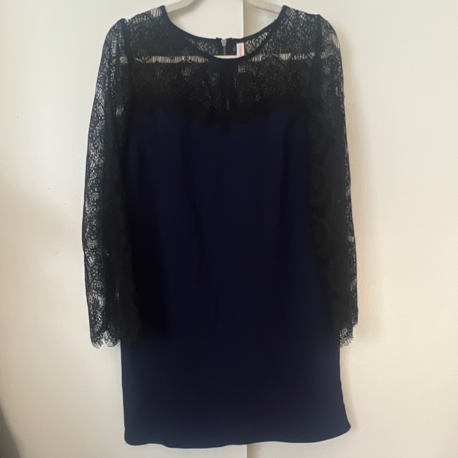 Xhilaration Women's Lace Shift Dress Navy Black Long Sleeve Size L