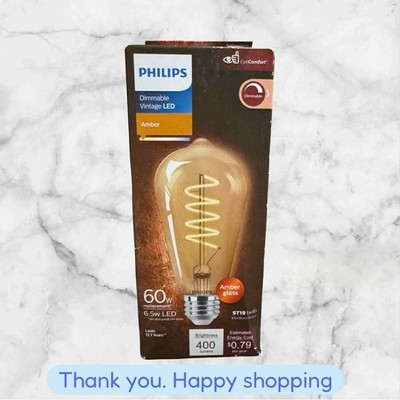 Philips Vintage 60W Equivalent Amber ST19 Medium LED Decorative Light Bulb NEW
