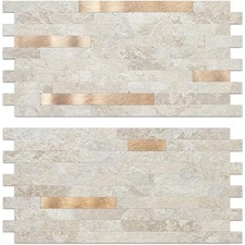 Faux Stone Peel and Stick Backsplash Beige Marble Look PVC Wall Tiles Self