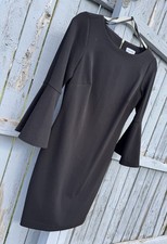 Calvin Klein Dress Women’s size 4 Black Bell Sleeve Gold Exposed Zip Up Back