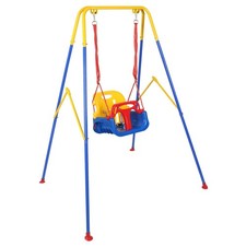 3-in-1 Toddler Swing Set, Metal A-Frame Hammock Chair Stand, Foldable Bule