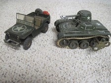VINTAGE TIN GAMA TANK  65 WIND UP WORKS  1951 ARNOLD 2500 MILITARY JEEP ROLLER