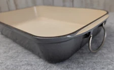 VTG Le Creuset Gray Enamel Cast Iron Baking Roasting Pan Metal Swing Handles