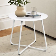 Metal Tray End Table, round Accent Coffee Side Table, Anti-Rust and Waterproof O