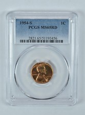 1954-S Lincoln Wheat Cent MS65 RD PCGS Blue Label *4488