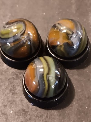 Jabo Machine Made Swirl Toy Marbles Set of 3 Brown Green Black..56 and .57 inch 