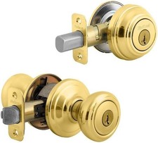 Kwikset Cameron Entry Knob Single Cylinder Deadbolt Combo Pack Polished Brass