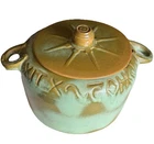 VNTG. LARGE EXC COND Frankoma Prairie Green Wagon Wheel Casserole Bean Bowl Dish