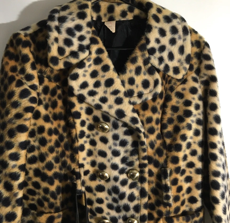 Abrigo Vintage Piel Sintética Estampado Leopardo Botón Dorado Doble Pecho Talla Pequeña Foto 4 de 4