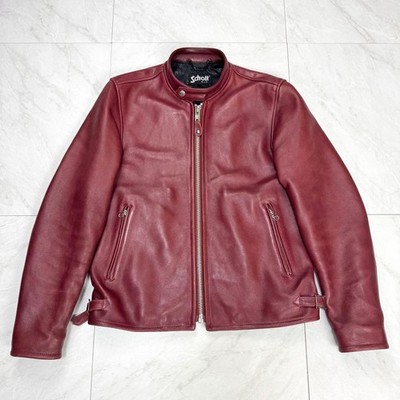 Schott Single Riders Cafe Racer Jacket Red Lamb Leather Size L