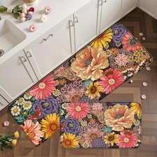 Boho Floral Kitchen Mats for Floor 2PCS Anti Fatigue Mats for Kitchen Floor C...