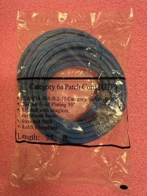 Cat 6A Patch CORD(UTP) 25' & 50' 550MHz Contact Gold Plating TIA/EIA-568B Verifi