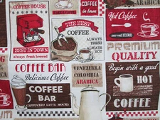 RETRO COFFEE CUPS STORE PATCH DINER DRINKS COFFEE CUP BAR COTTON FABRIC FQ