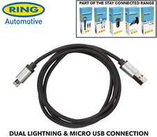 Ring R2IN1C 2 IN 1 Woven Charging Cable LIGTHNING Apple MICRO USB Samsung etc 1m