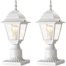 White Outdoor Post Light 2 Pack Waterproof Fixture with 5.9" Pier Base For Porch