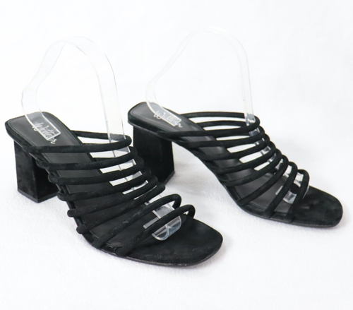 Wittner Womens Mules Size 41 9.5 Black Strappy Suede Leather Square Block Heel - Picture 2 of 13