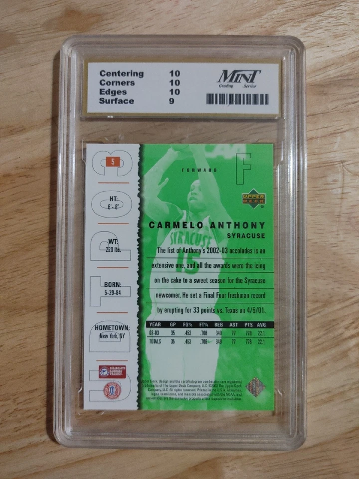 2003-04 Upper Deck UD Top Prospects Carmelo Anthony #5 Mint Grading Gem 10 RC - Image 2 of 2