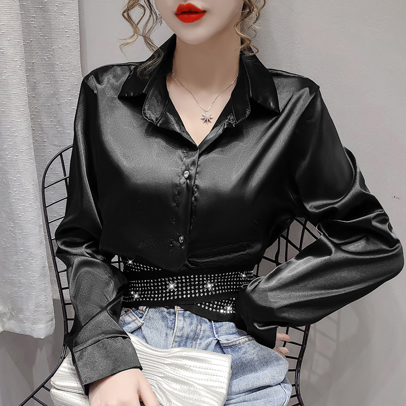 black long sleeve satin top