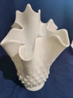 Vintage Fenton Hobnail Milk Glass Handkerchief Wave Footed Vase