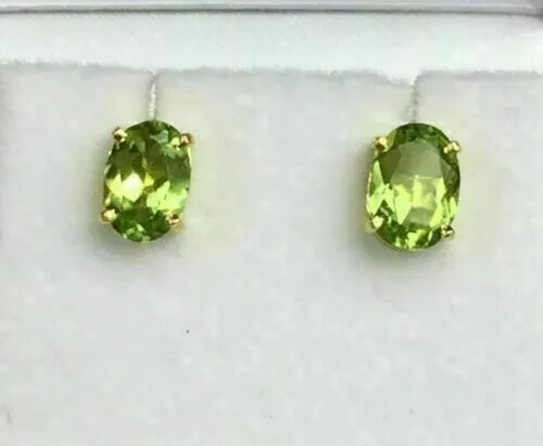 2 Ct Oval Simulated Peridot Solitaire Stud Earrings in 925 Silver Gold Finish-image