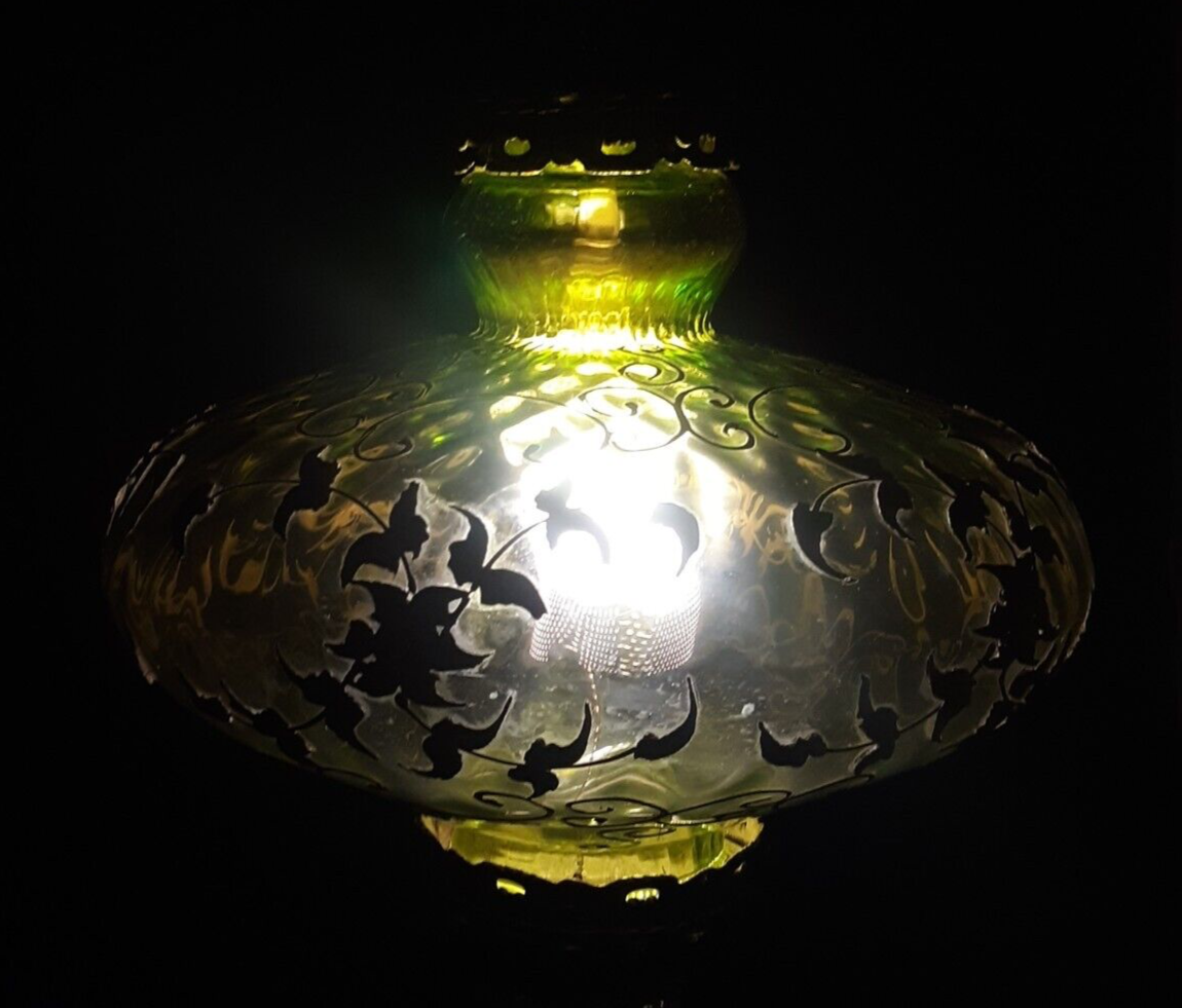 Excellent Large Vintage MCM Hollywood Regency Emerald Green Glass Swag