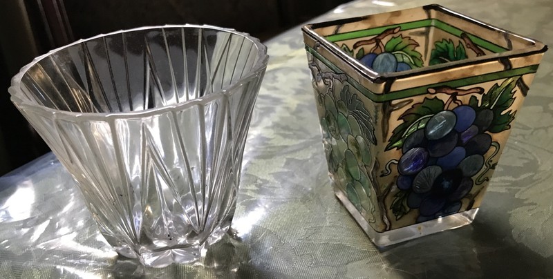 Lot Of 2 Votive Tea Light Candle Holders Grapes Stained & Clear Glass