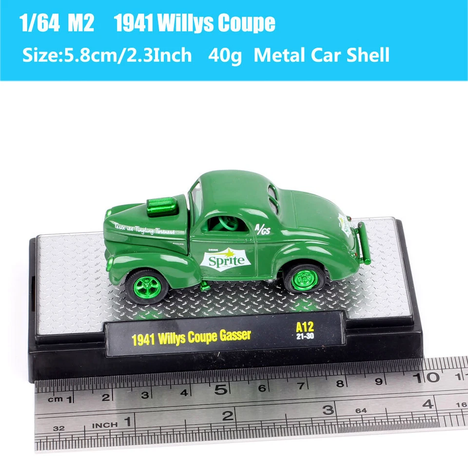 1/64 Scale 1941 Willys Coupe Gasser Diecast Car Model Jeep Toy Sprite CocaCola - Image 2 of 2