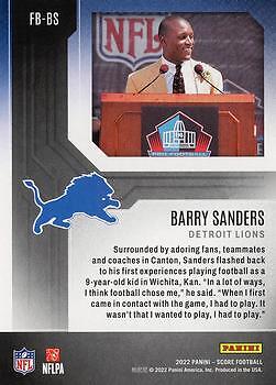 Barry Sanders 2022 Score Football - First Ballot #FB-BS - Detroit Lions - Picture 2 of 2
