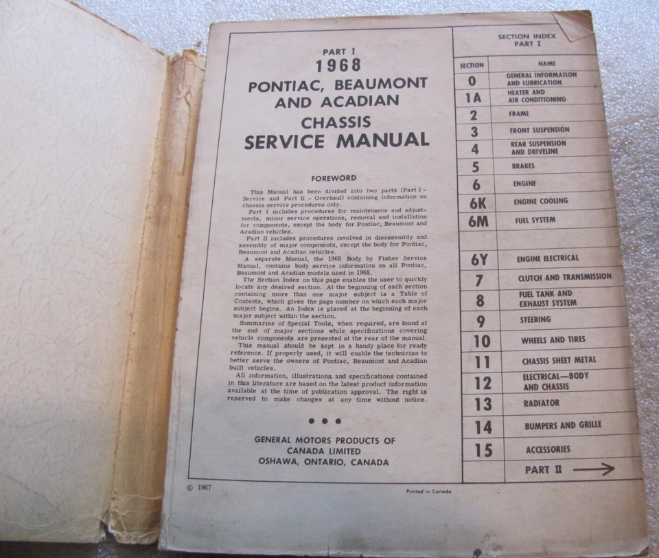 Pontiac Acadian Beaumont 1968 manual de servicio de taller genuino original OEM Canadá Foto 2 de 4