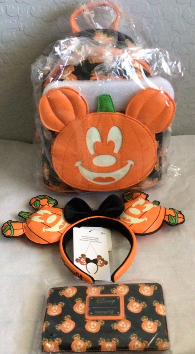 Loungefly Disney Mickey Mouse Pumpkin Glow in the Dark Mini Backpack and Ears‎ LOUNGEFLY Disney Mickey Mouse Pumpkin Light Up Mini Backpack  main image 2
