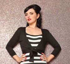 Black Bolero size 10 S - 3/4 sleeve soft shrug Retro Vintage look Heart of Haute