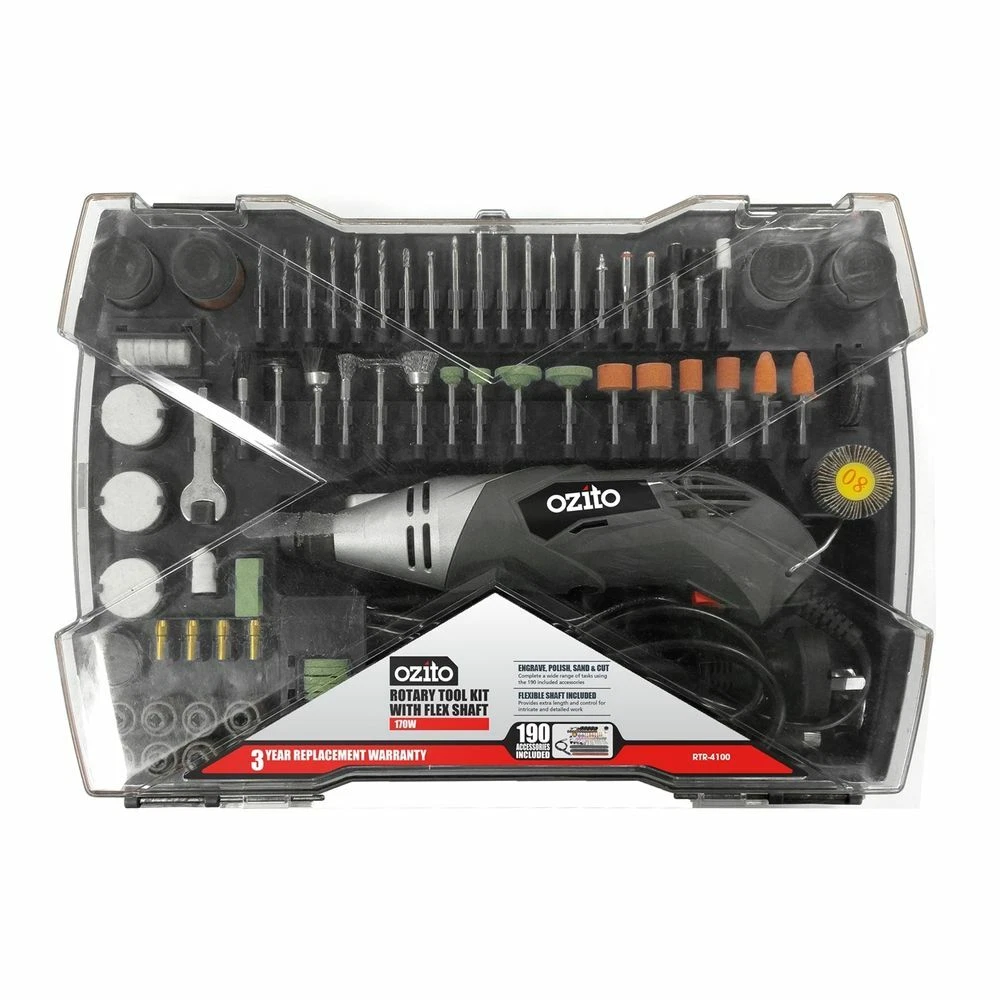 Ozito 170W Rotary Tool Kit 190 included accessories perfect for