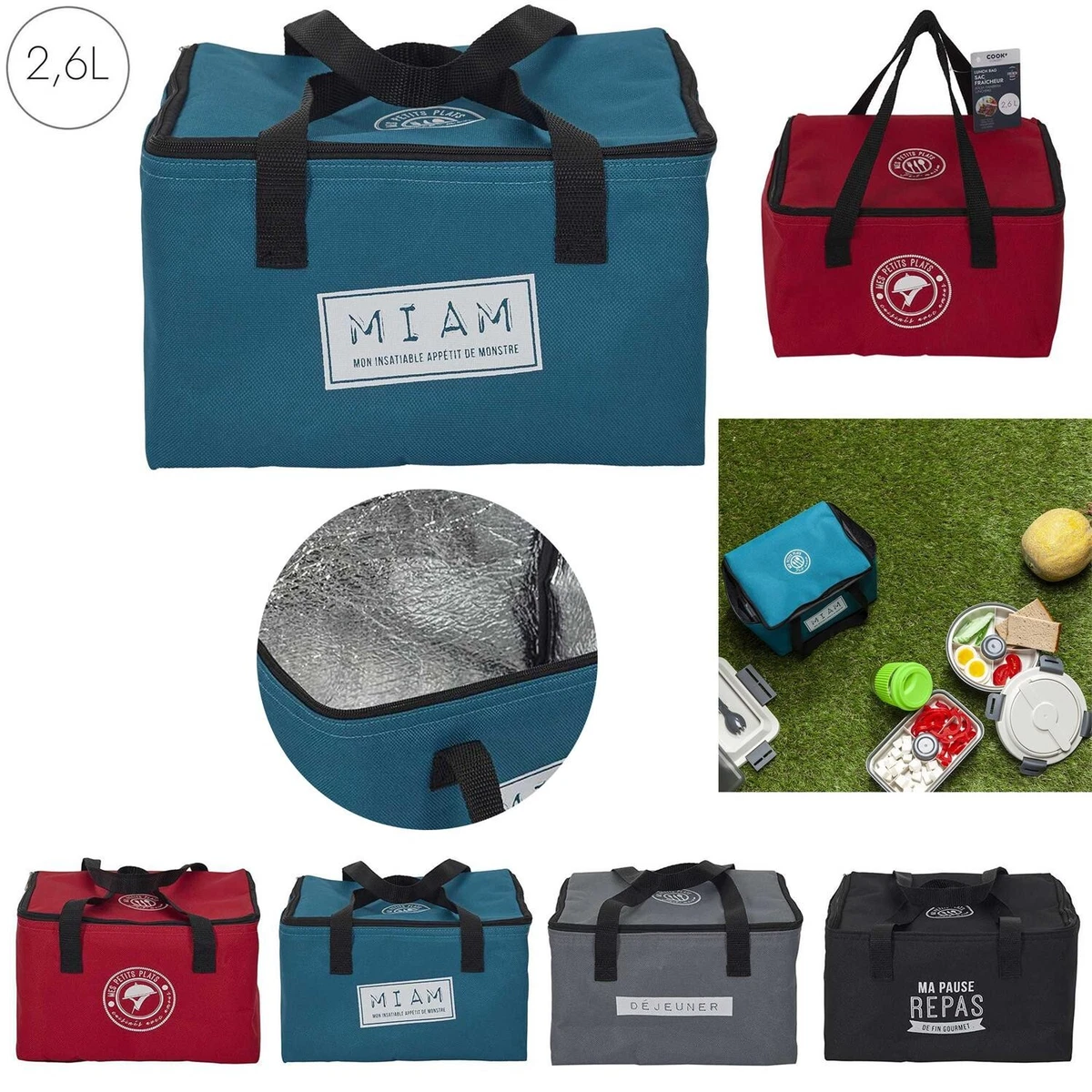 1 Lunch Bag Fraicheur Sac Isotherme Lunch Box 2,6L 24,5 X 17,5 X