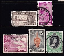 1946-53 NIGERIA SET OF 5, 1 1/2d - 6d PRE-DECIMAL STAMPS VFU