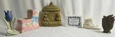 5 CERAMIC Planters Pots INARCO JAPAN BASSINET, Baby Shoe, Flower, Memories jd#78