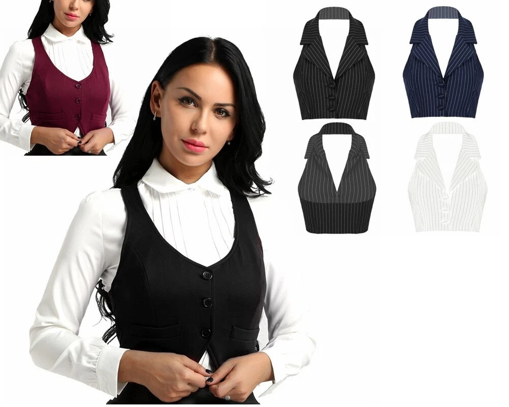 Women Tuxedo Suit Vest Slim Fit Waistcoat Blouse Racerback Jackets