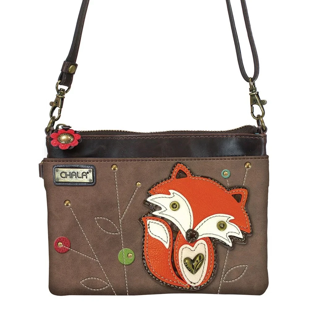 Chala Fox Mini Crossbody Cell Phone Purse Adjustable Strap Brown Orange