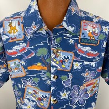 Vtg Disney Hawaiian Aloha Shirt M Surf Mickey Donald Tiki Holiday Pluto Daisy