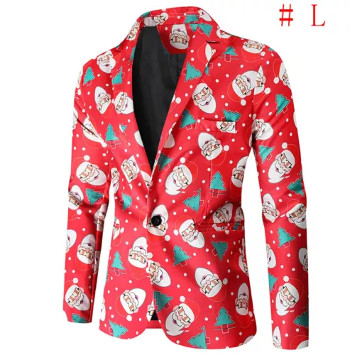 Mens Christmas Blazer Festive Coat Print Suits Jacket Xmas Party Jacket Costumes - Picture 48 of 54
