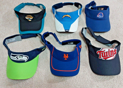6 men's sport visors, NFL, MLB & NCAA