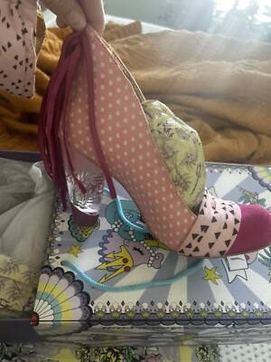 New Irregular Choice Fringe Pumps Pink Milkshake Mush Pinup Rockabilly Shoe 8