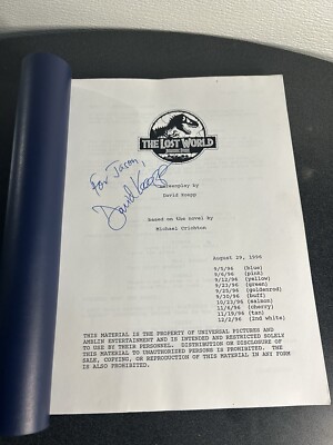 1996 The Lost World Jurassic Park Screenplay Signed By David Koepp (RARE)