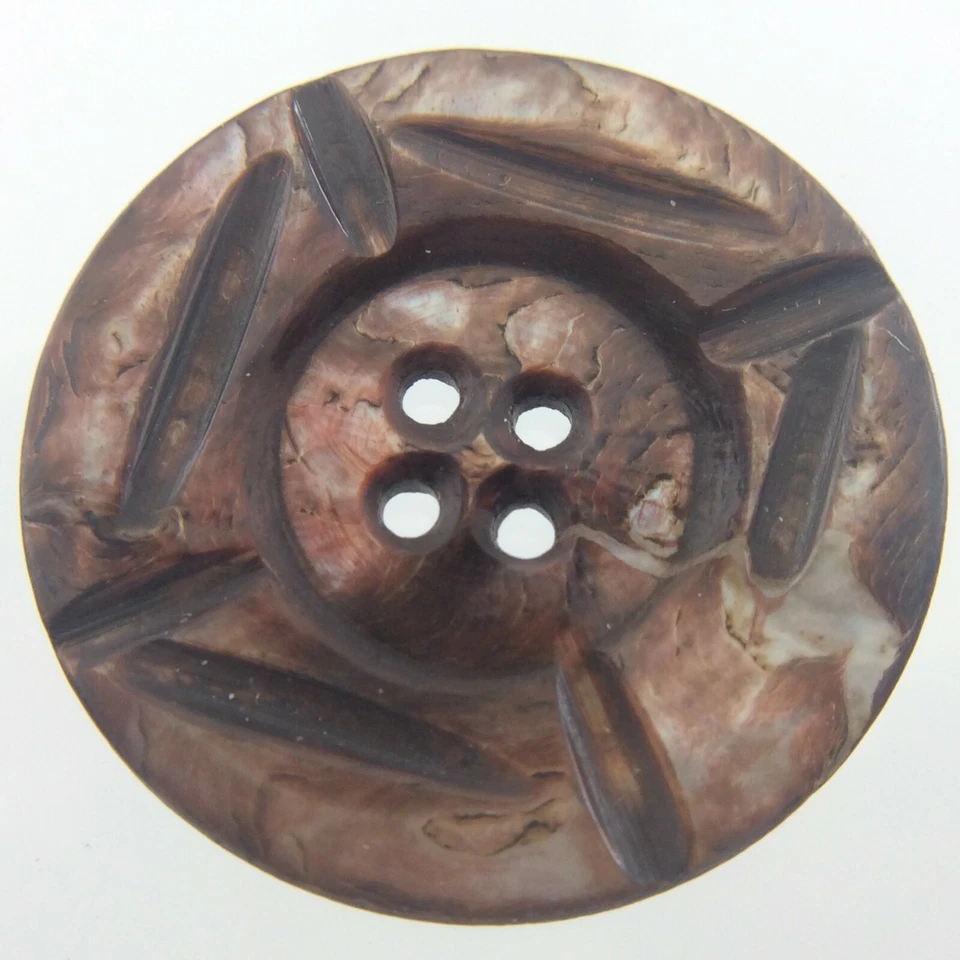 Vintage Carved MOP Mother-of-Pearl Button 1.1in Brown Color 050D - Image 2 of 4
