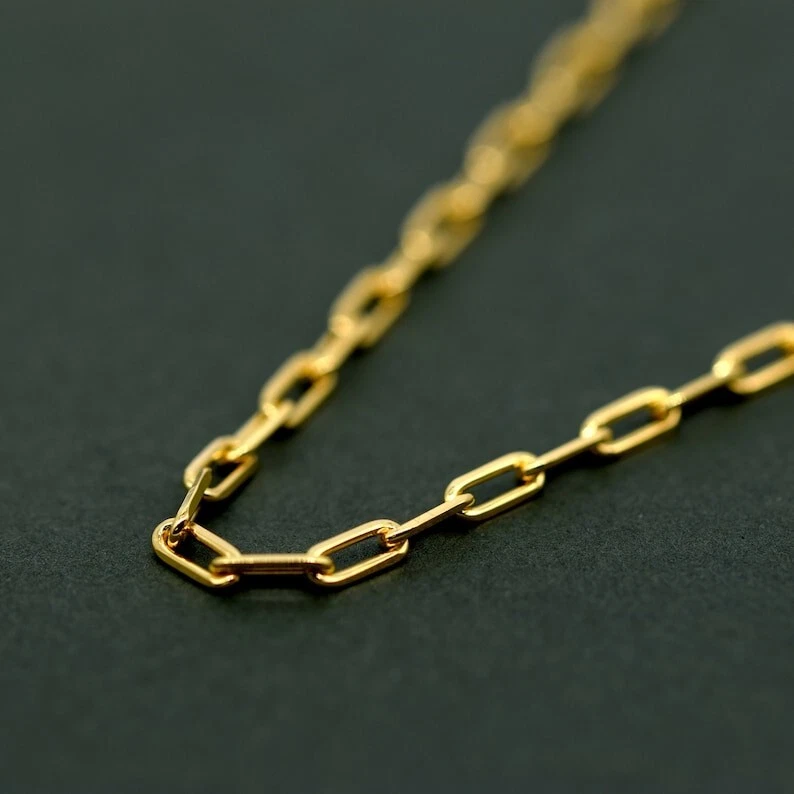 Collar de cadena con clip enchapado en oro de 18 quilates de plata de ley 925 para hombres y mujeres de 16-30" Foto 3 de 4