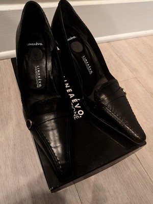 Unworn Made in Japan LINEA EVOLUZIONE Black Leather Pumps Size 7.5 (24.5cm)